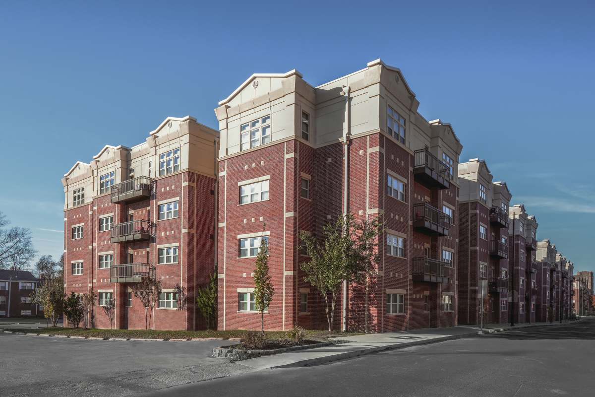 Lots of parking in the welcoming neighborhood at Brookside Downtown in Columbia, Missouri, 