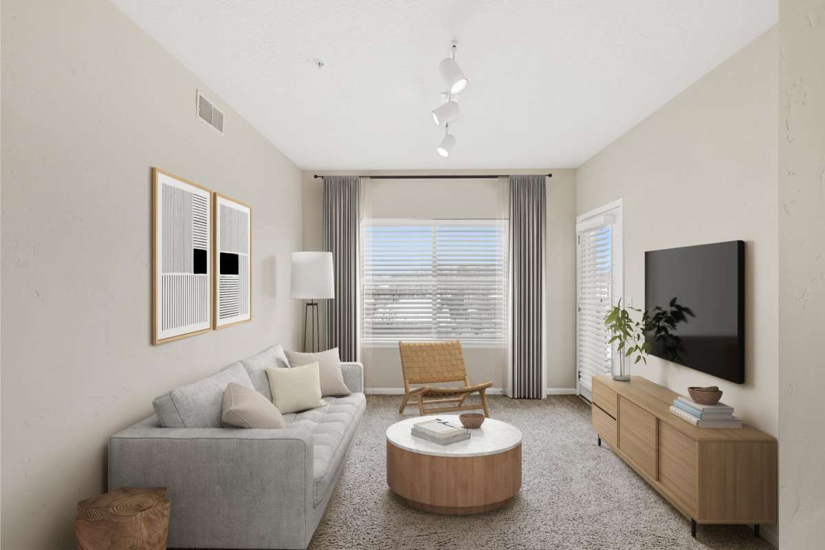 Living room with coffee table at Sugar Flats in Salt Lake City, Utah
