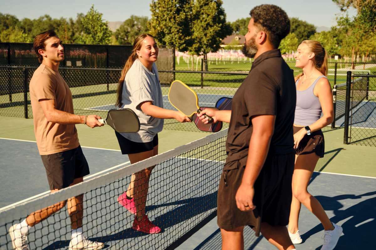 Residents playing pickleball at Tower24 Ponto Beach in Carlsbad, California