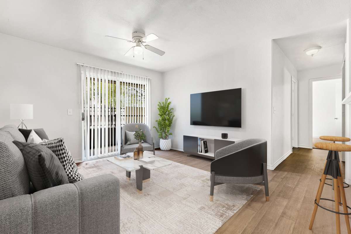 Spacious living room at Tierra Antigua Apartments in Mesa, Arizona