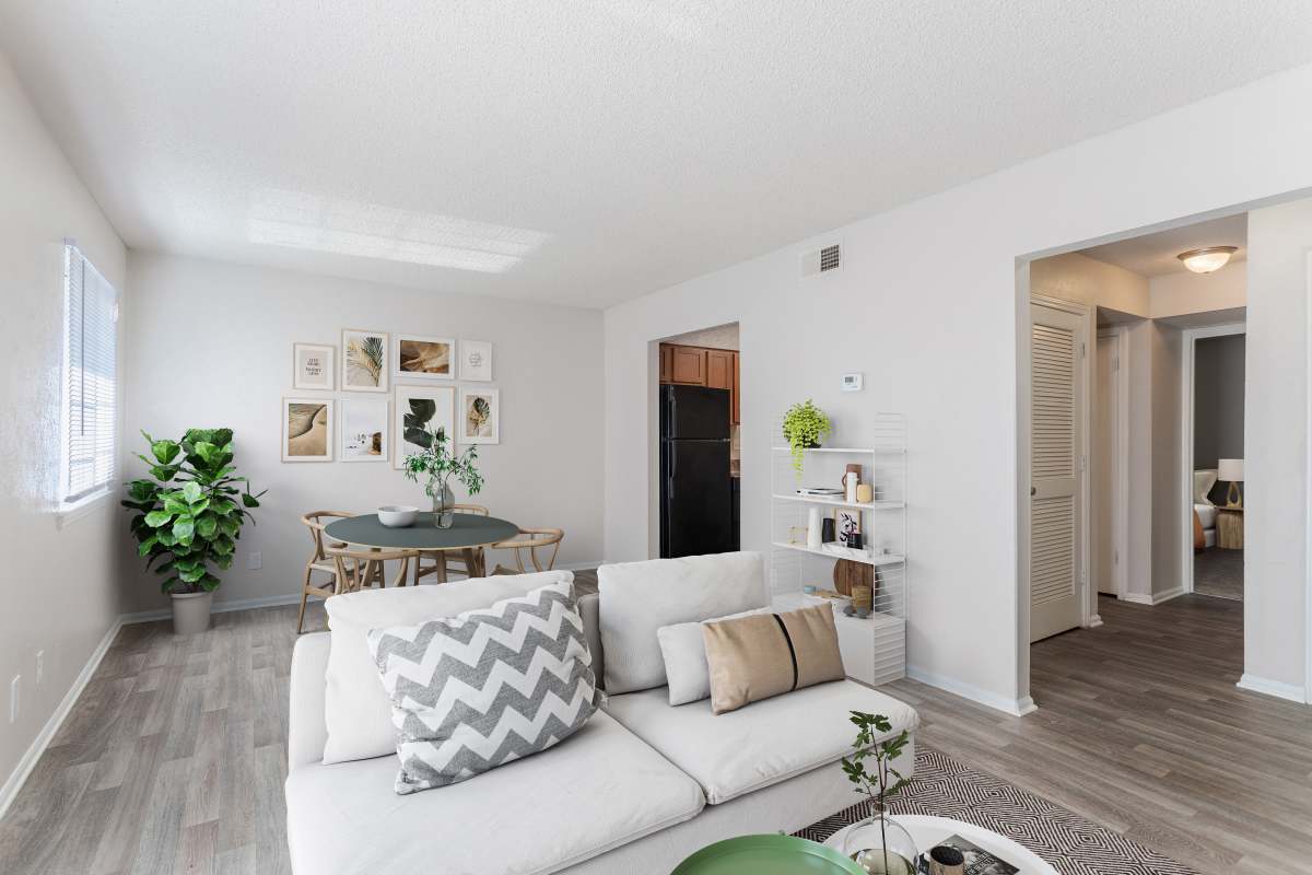  Spacious living and dining space in pet-friendly Antioch apartments at Hickory Lake – affordable 1, 2, and 3 bedroom floor plans.