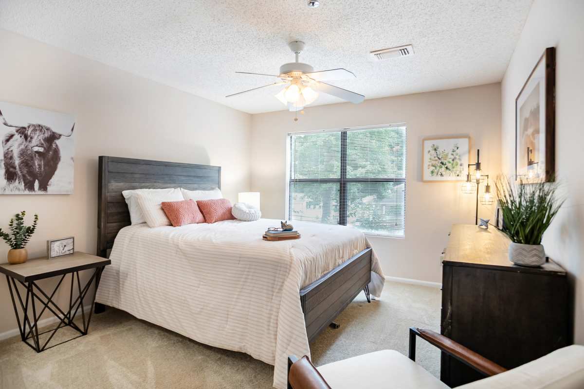 Comfy bed in a model bedroom