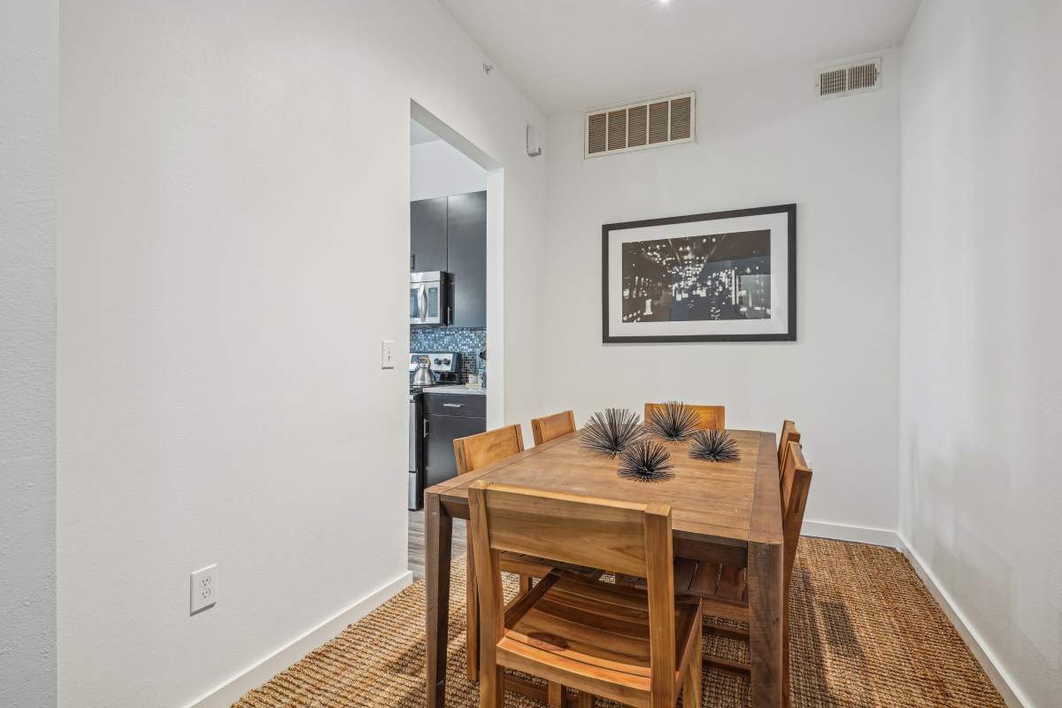 Dining room in apartment at Century Medical District, Dallas, Texas