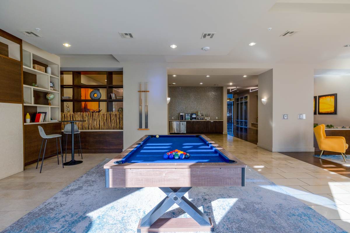 Community clubhouse with billiards table at Century Medical District, Dallas, Texas