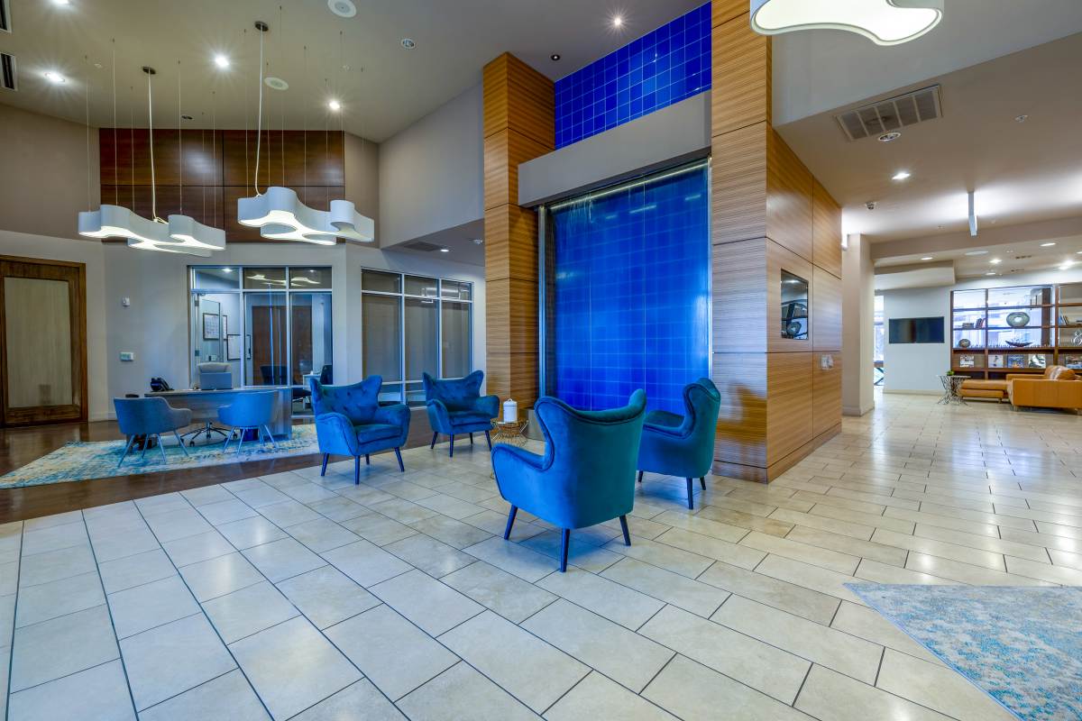 Community clubhouse lounge at Century Medical District, Dallas, Texas