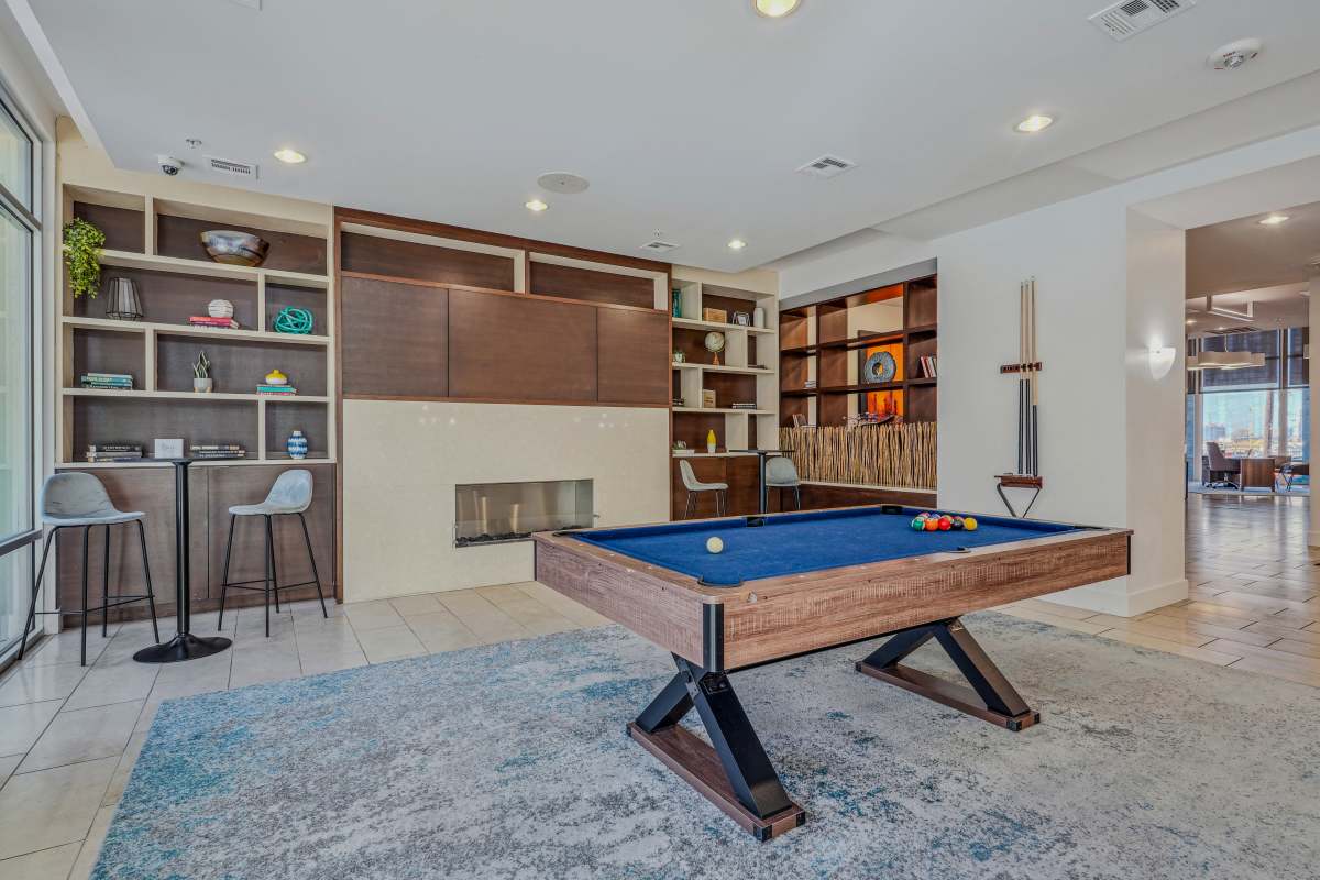 Billiard table in a spacious clubhouse at Century Medical District in Dallas, Texas