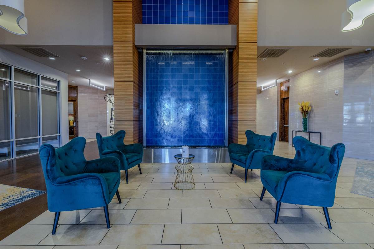 Sitting area in the clubhouse at Century Medical District in Dallas, Texas
