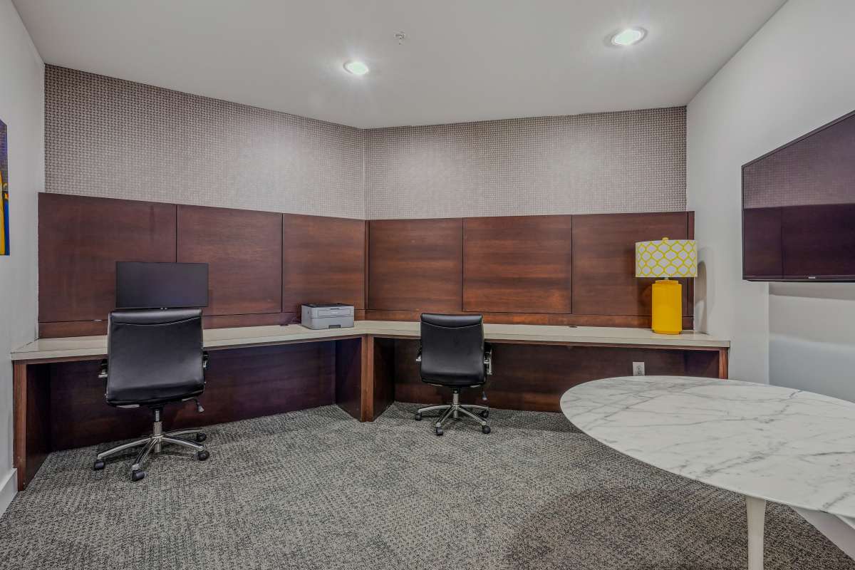 Community work space in clubhouse at Century Medical District in Dallas, Texas