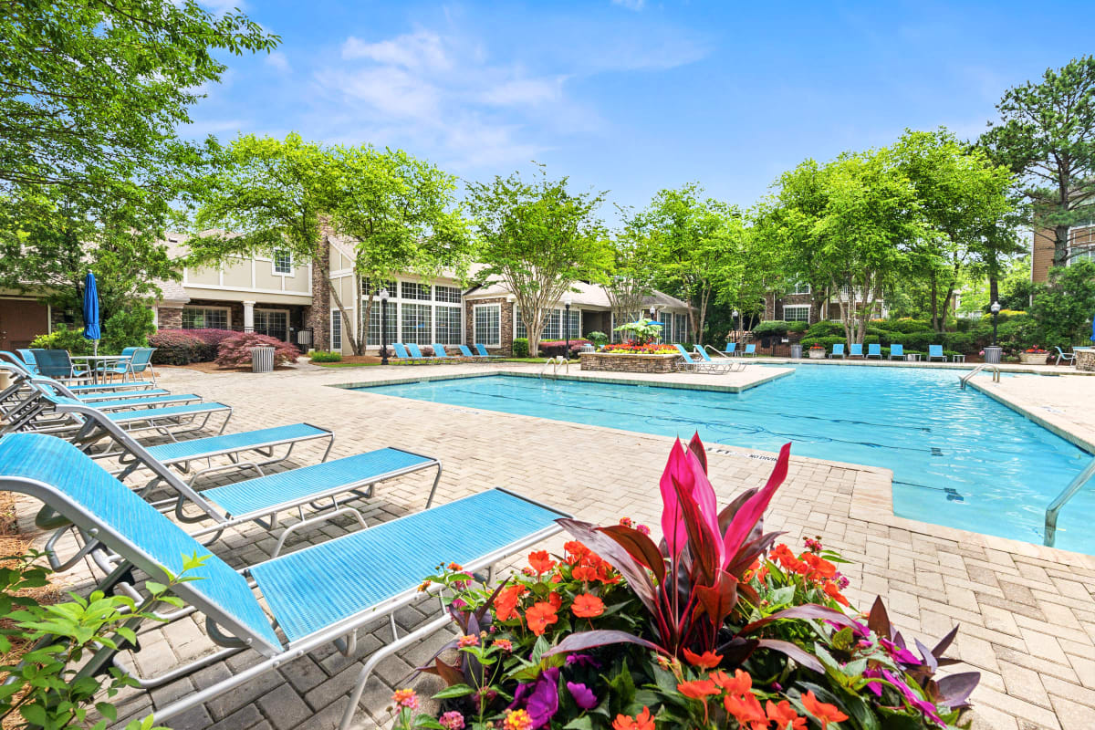 Resort-style swimming pool at Preserve at Legacy Park in Lawrenceville, Georgia