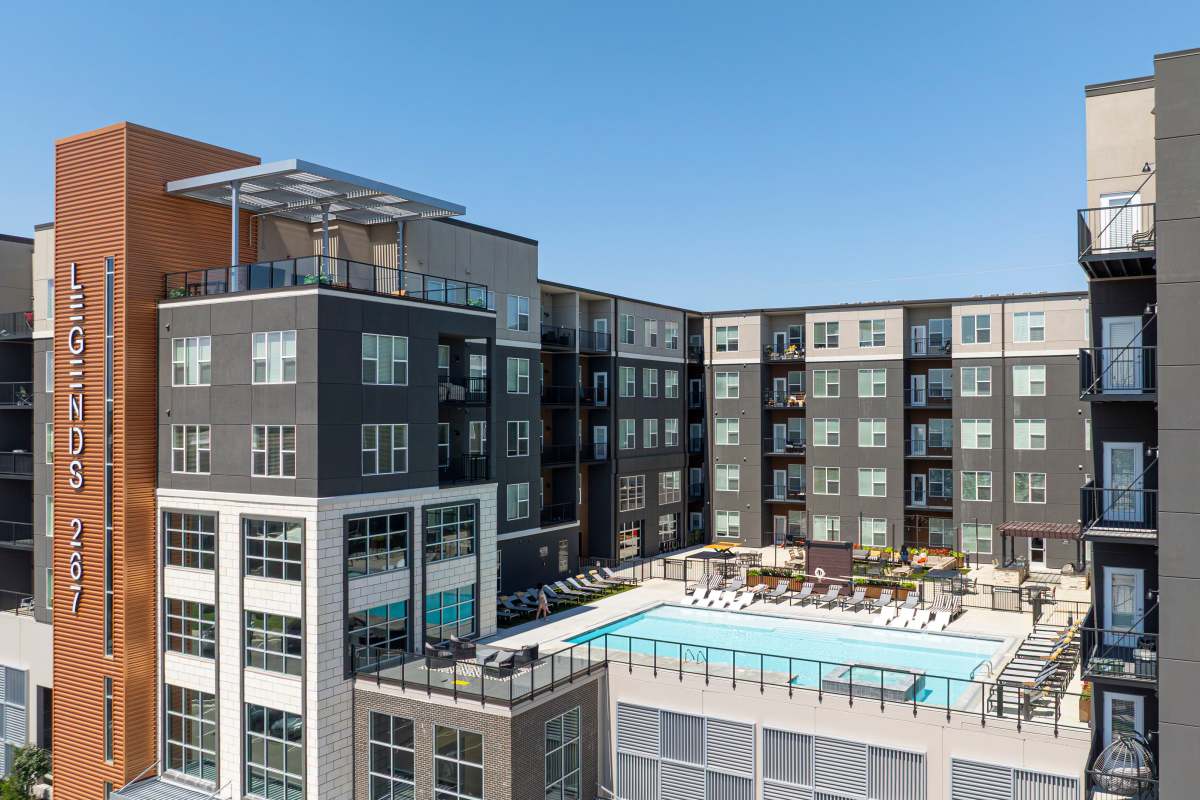 Aerial shot of the apartments at Legends 267 Apartments in Kansas City, Kansas