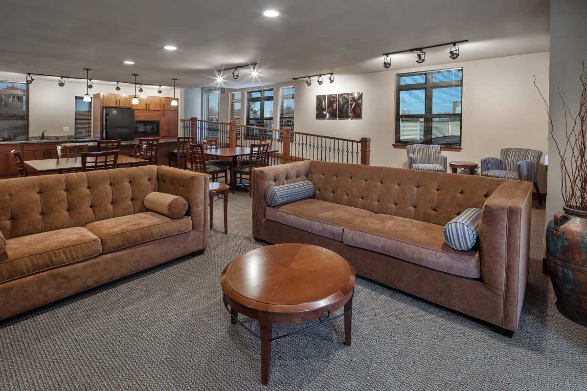 Community room with lots of seating room at Vicinato in Madison, Wisconsin