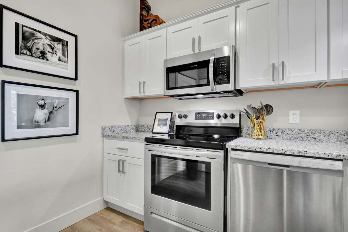 Stainless-steal stove and dish washer at Gateway Lofts in Lansing, Michigan