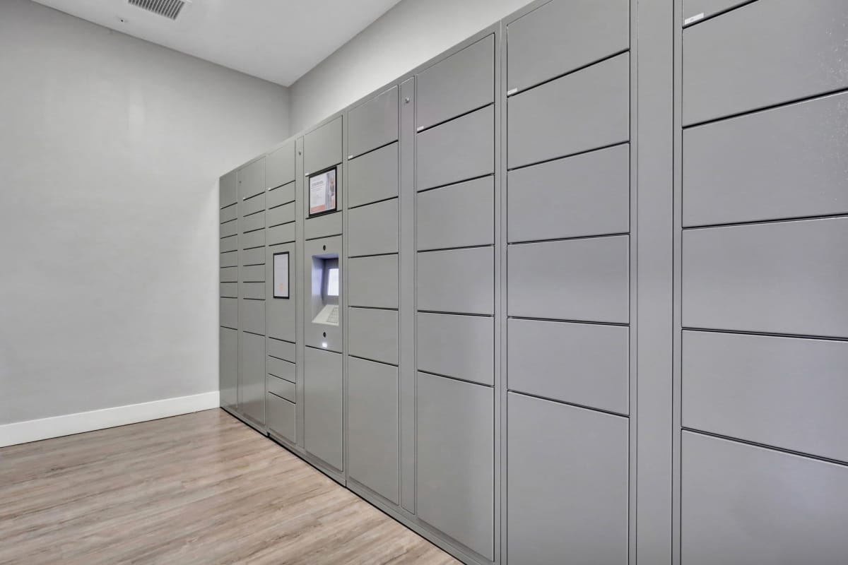 Package lockers at Gateway Lofts in Lansing, Michigan
