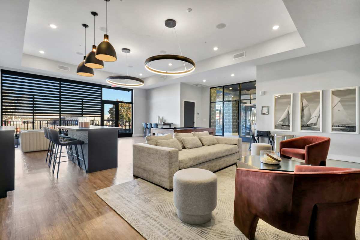 Community seating and lounge at Gateway Lofts in Lansing, Michigan