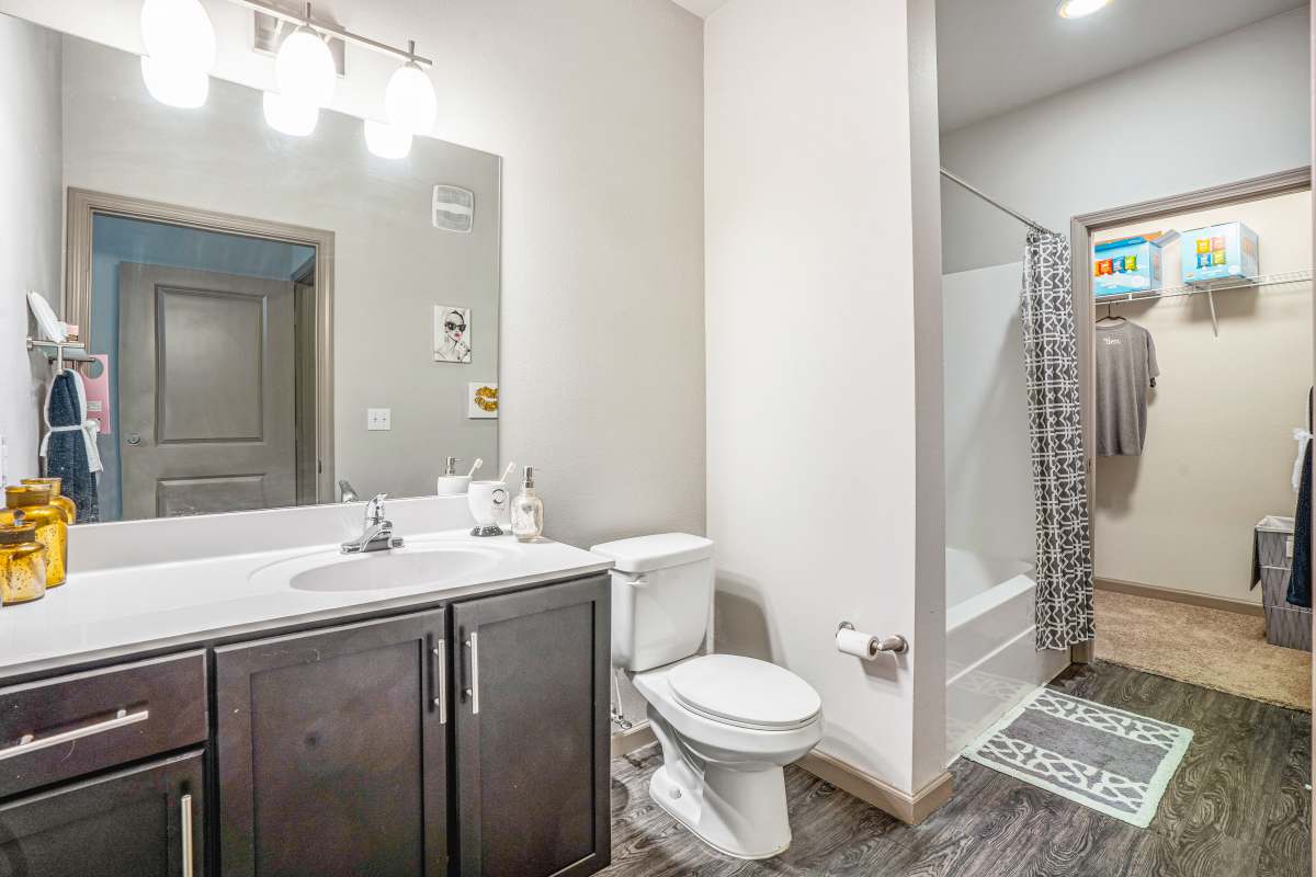 Cozy bathroom at The Den in Columbia, Missouri