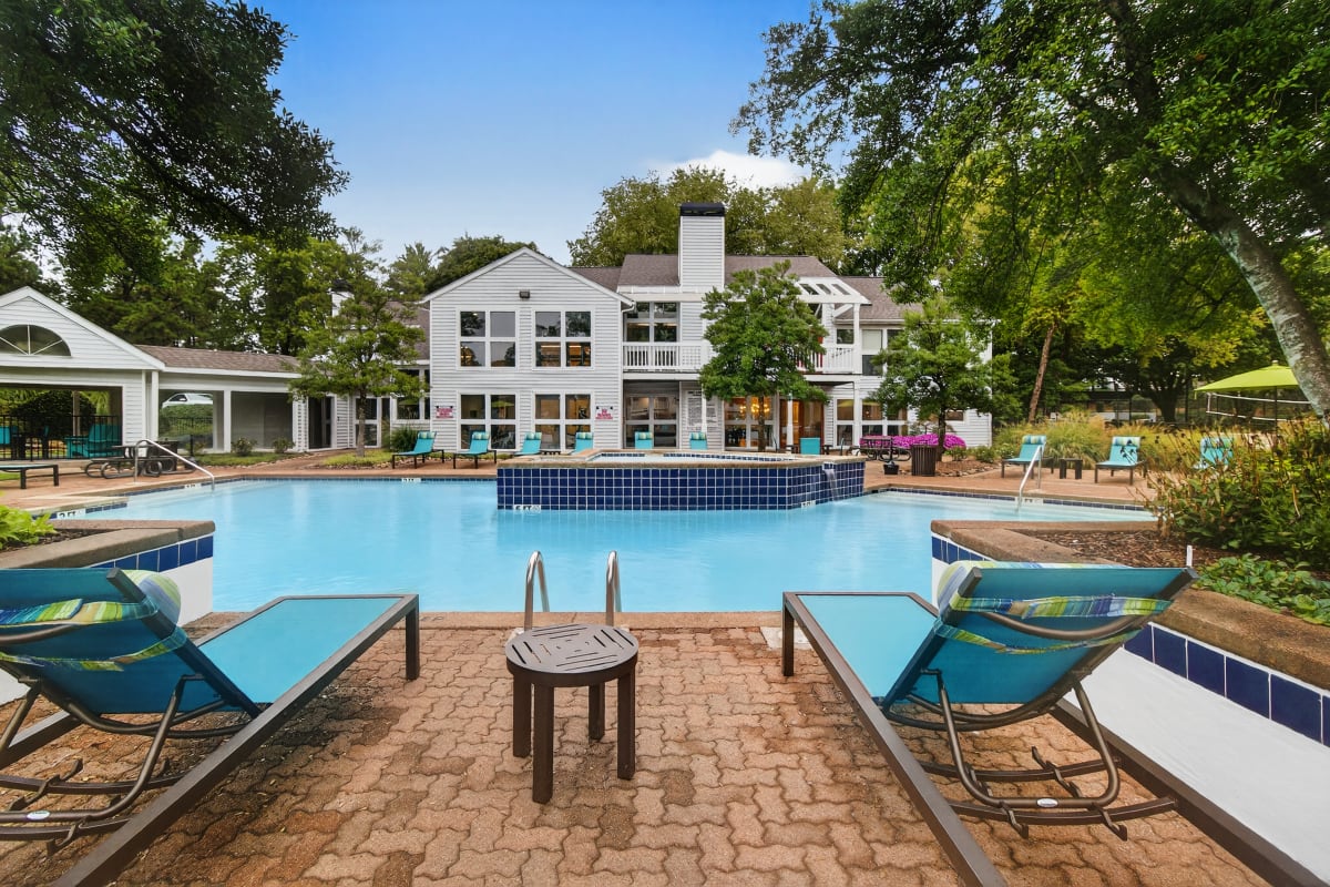 Poolside view at Trinity Lakes in Cordova, Tennessee