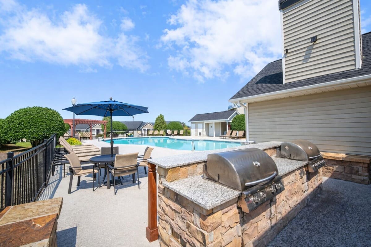 Grilling station by the pool at Berry Shoals in Duncan, South Carolina