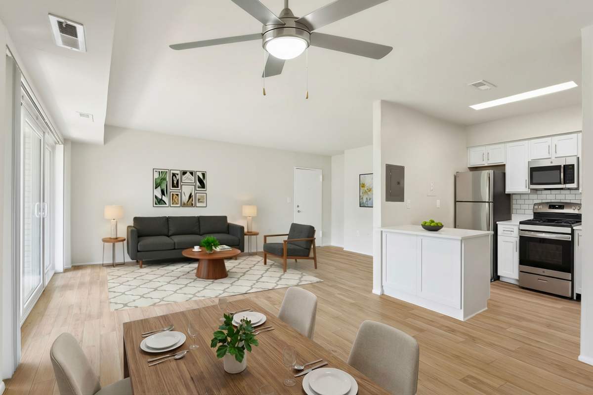 Model living and dining space at Suburban Park in York, Pennsylvania