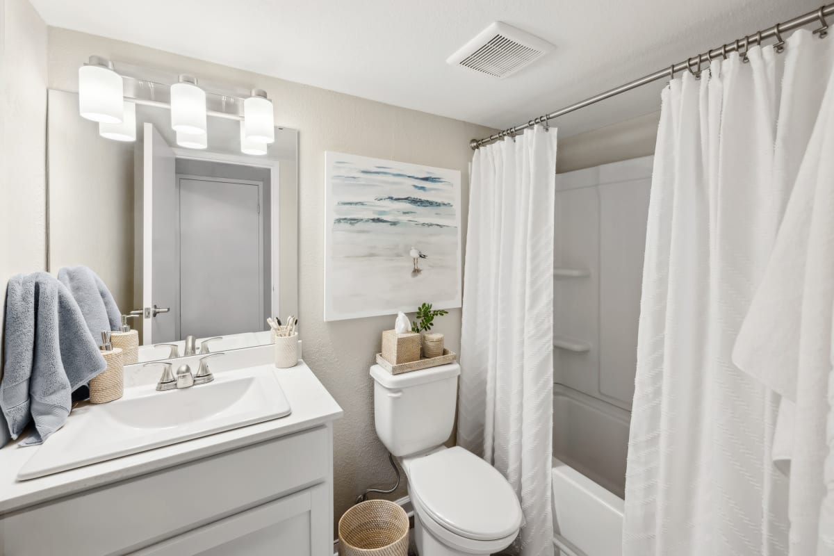 Model bathroom with shower tub at Suburban Park in York, Pennsylvania