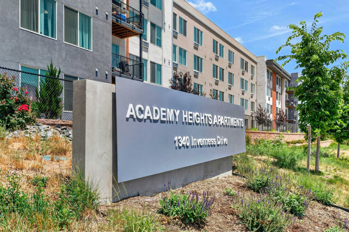 Entrance sign at Academy Heights in Colorado Springs, Colorado