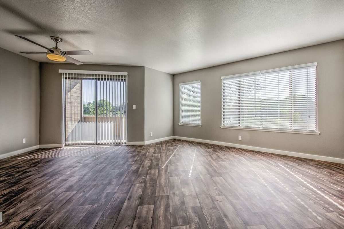 Ceiling fan spinning in a bright room at Silver Bay Apartments in Boise, Idaho