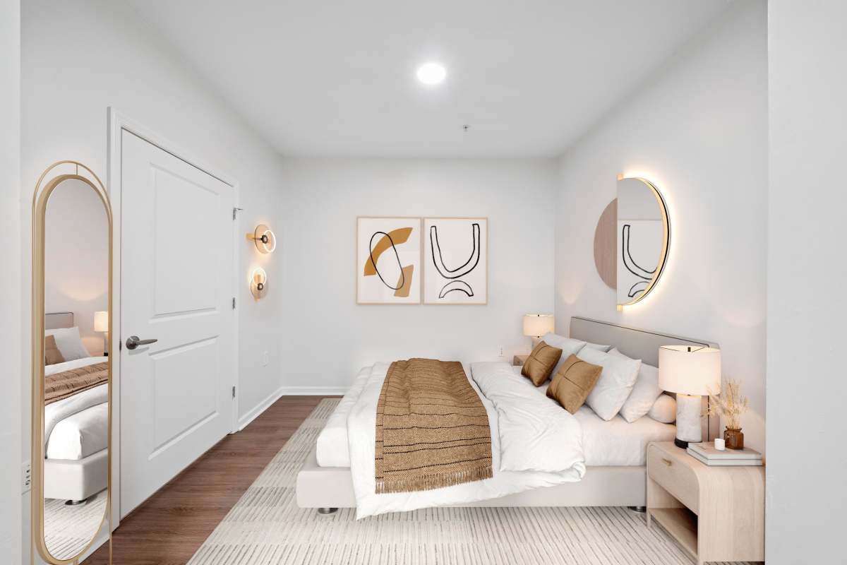 Sleeping area in studio apartment with bedroom furnishing