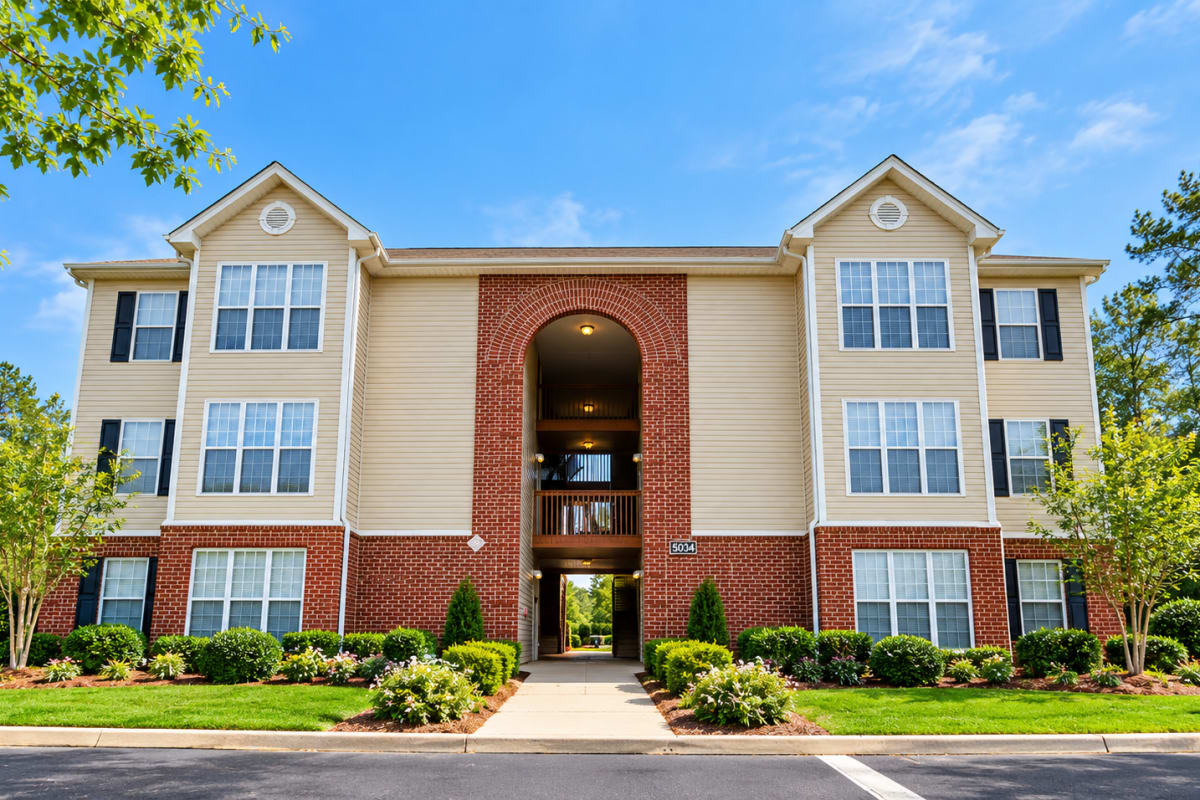 Exterior view of an apartment at Lodge at Lakeshore in Greensboro, North Carolina