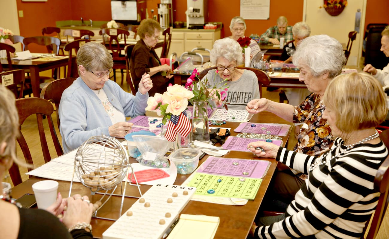 Residents enjoying a game of bingo at Providence Assisted Living in Searcy, Arkansas. 