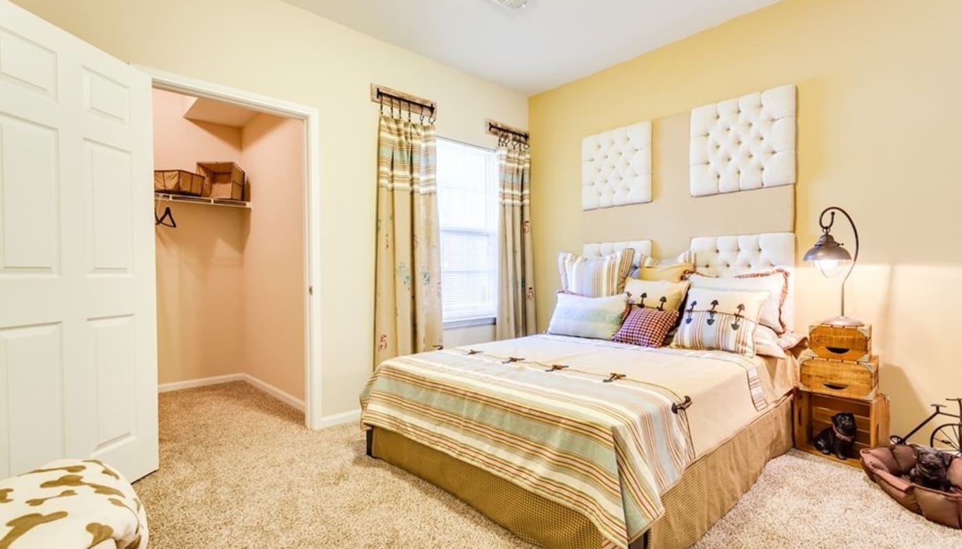 Model apartment bedroom at Evergreen at The Bluffs in Knoxville, Tennessee