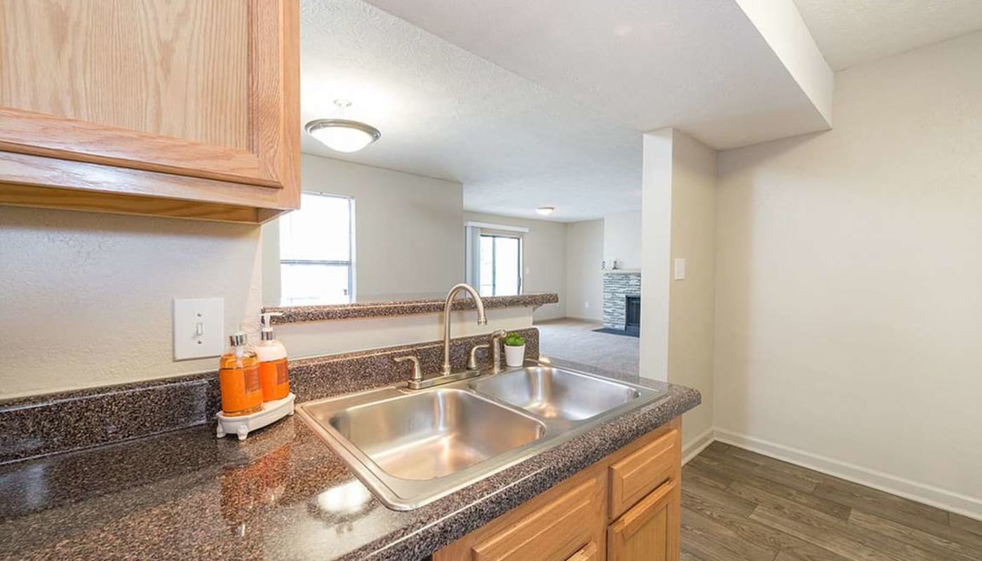 Apartment kitchen sink at Edgewater on Lanier in Gainesville, Georgia