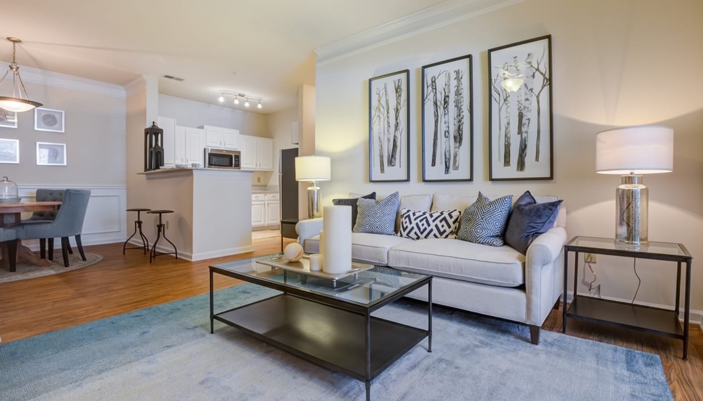 Model apartment living room at Estates at Perimeter in Augusta, Georgia