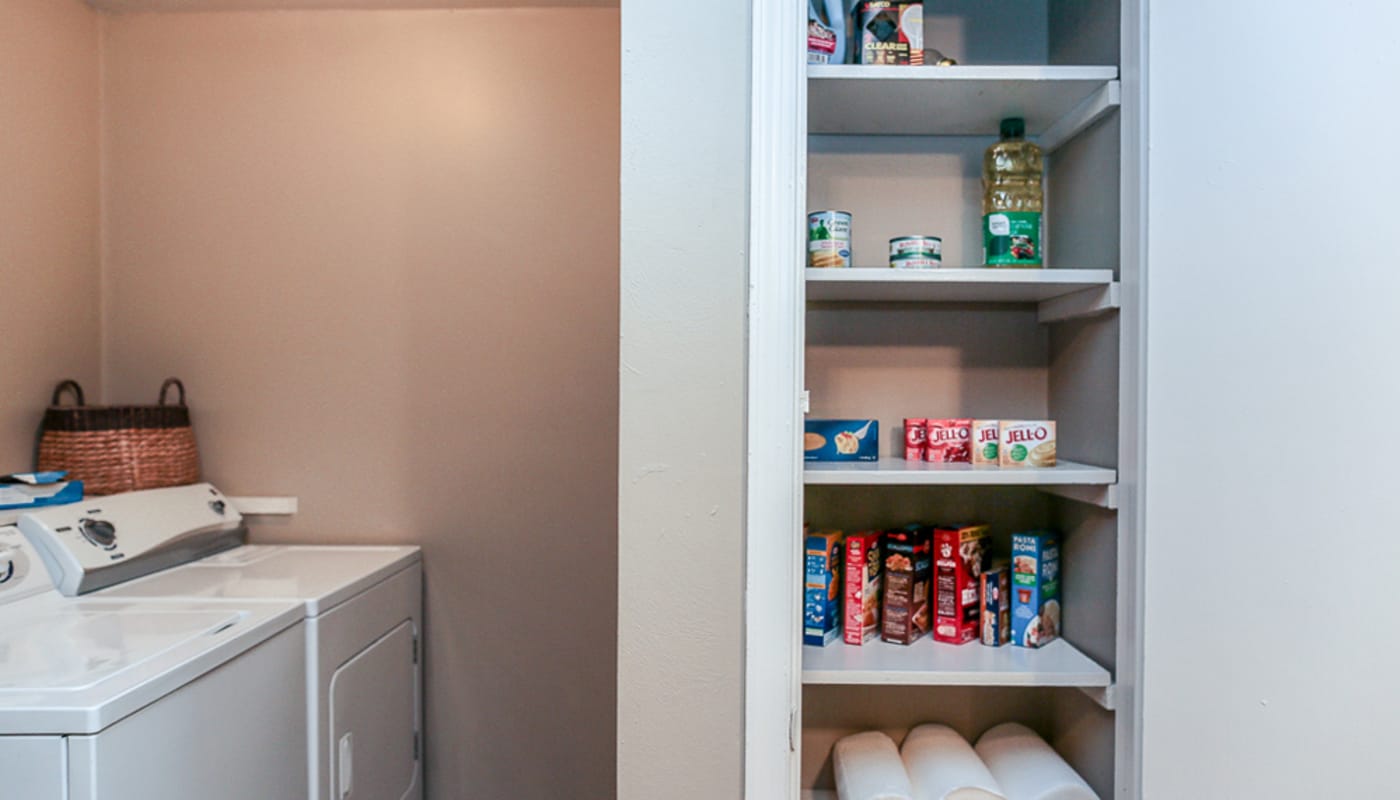 Apartment pantry and laundry room at Cedar Point in Roanoke, Virginia