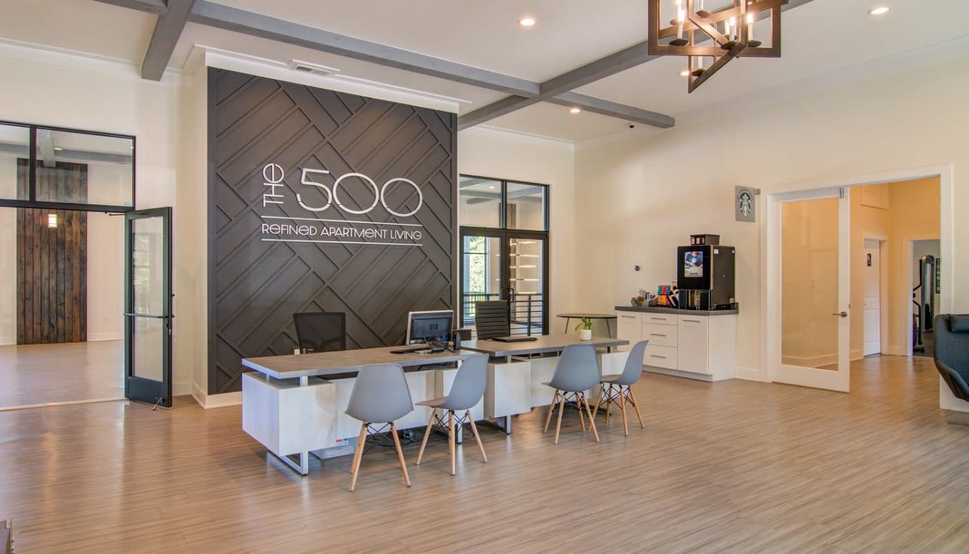 Reception area at The 500 in Atlanta, Georgia