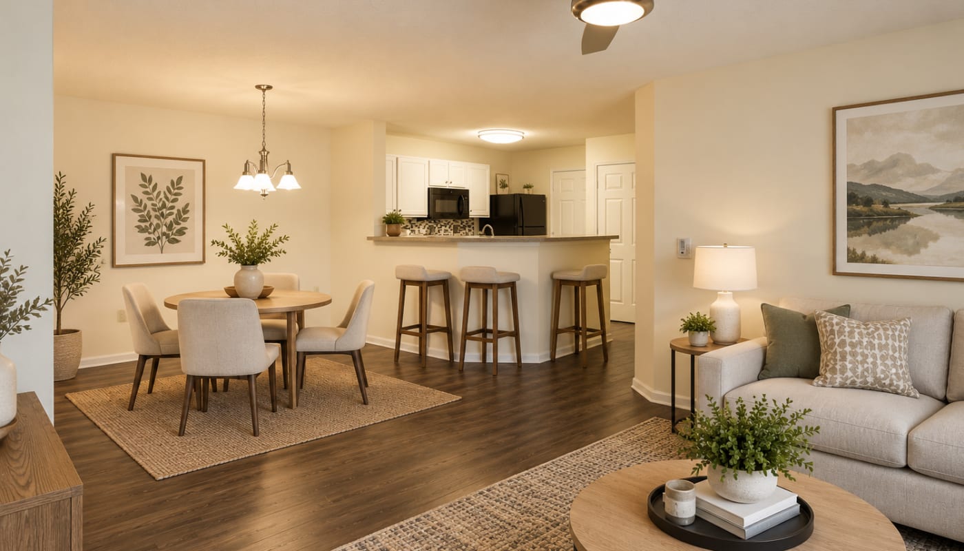 Well-equipped kitchen with black appliances at Camellia Trace in Jackson, Tennessee