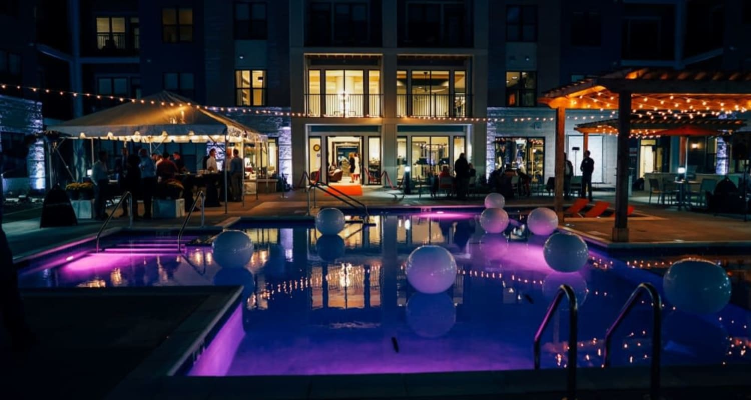 Pool at night at Mayfair Reserve in Wauwatosa, WI