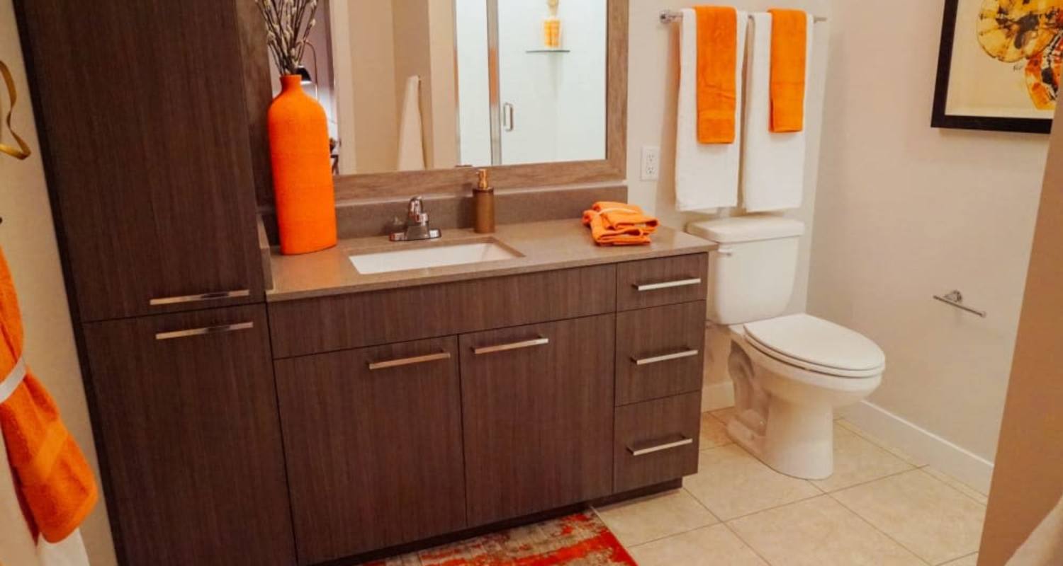 Bathroom with lots of storage cabinets at Mayfair Reserve in Wauwatosa, WI
