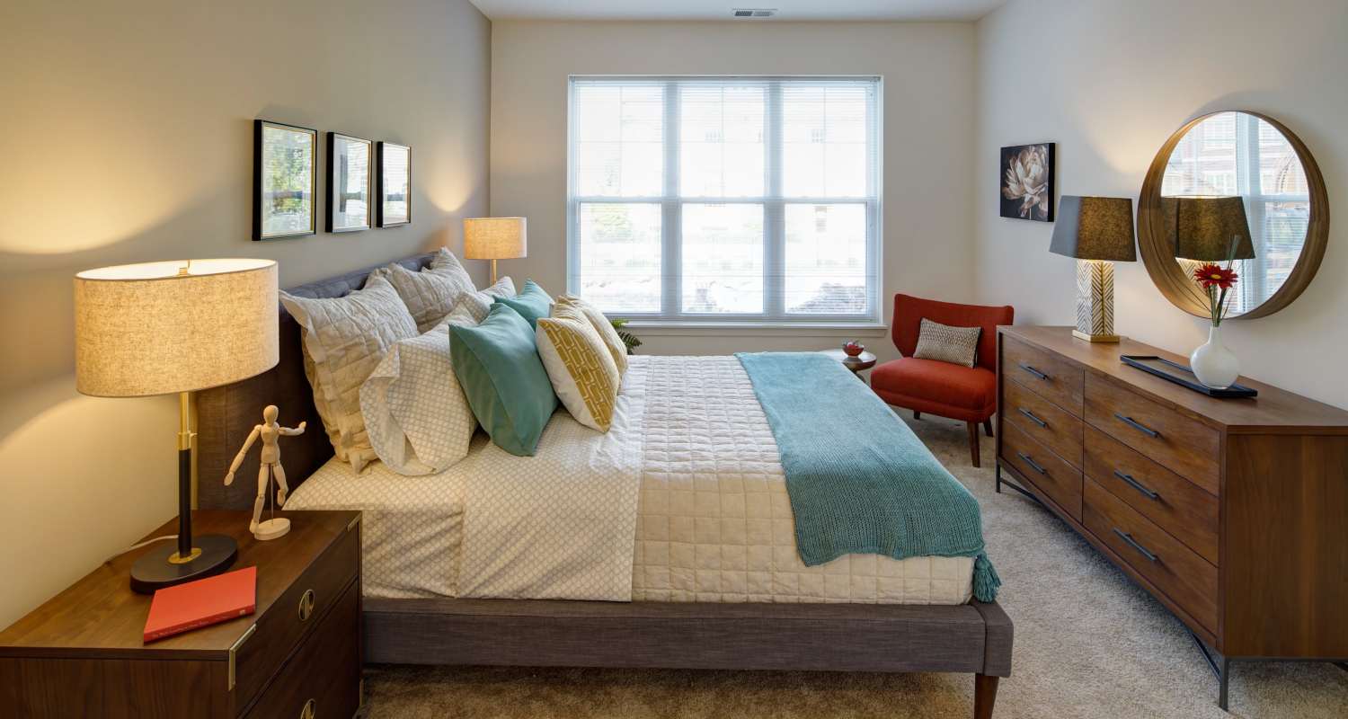 Bedroom at Courthouse Square Apartments in Wheaton, IL