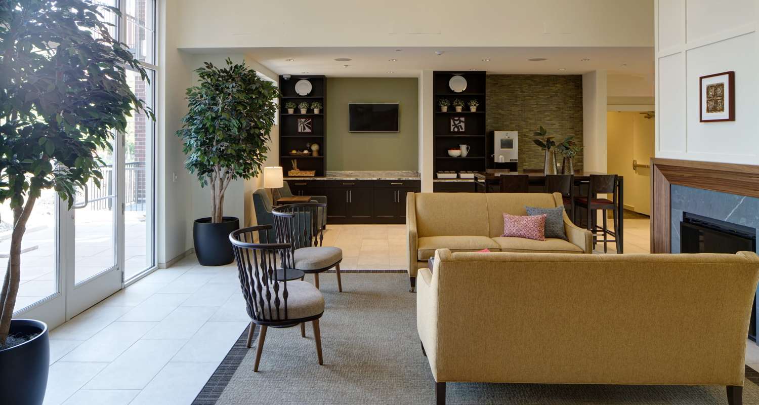 stylish lobby at Courthouse Square Apartments in Wheaton, IL
