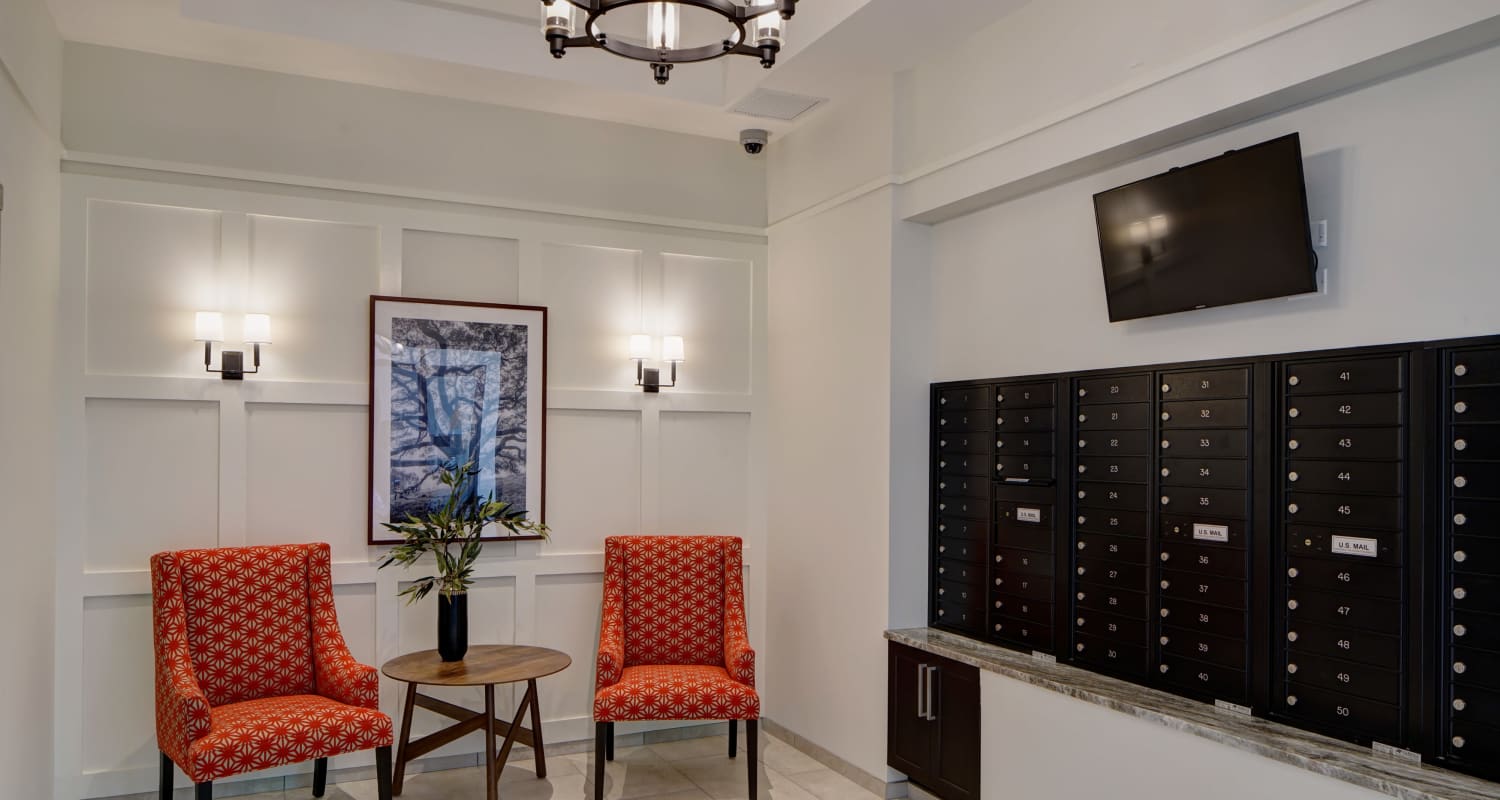 mail room at Courthouse Square Apartments in Wheaton, IL