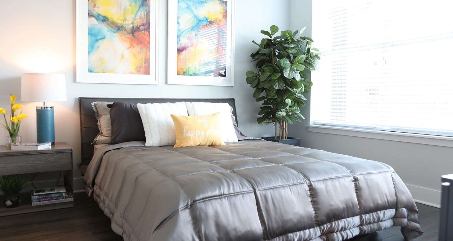 Model bedroom at The Residences at Hamilton Lakes in Itasca, IL
