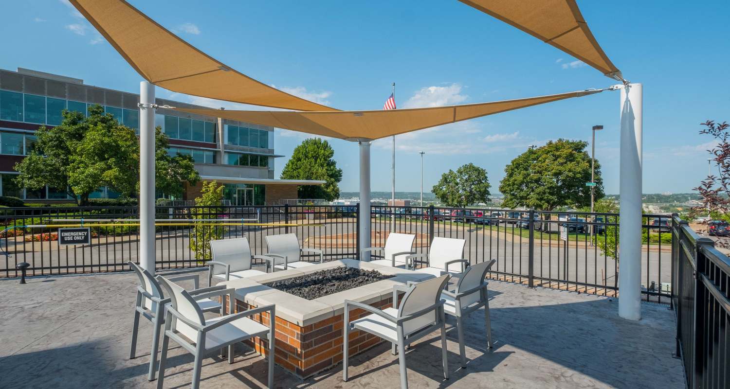 Outdoor fireplace at Apex on Quality Hill in Kansas City, Missouri