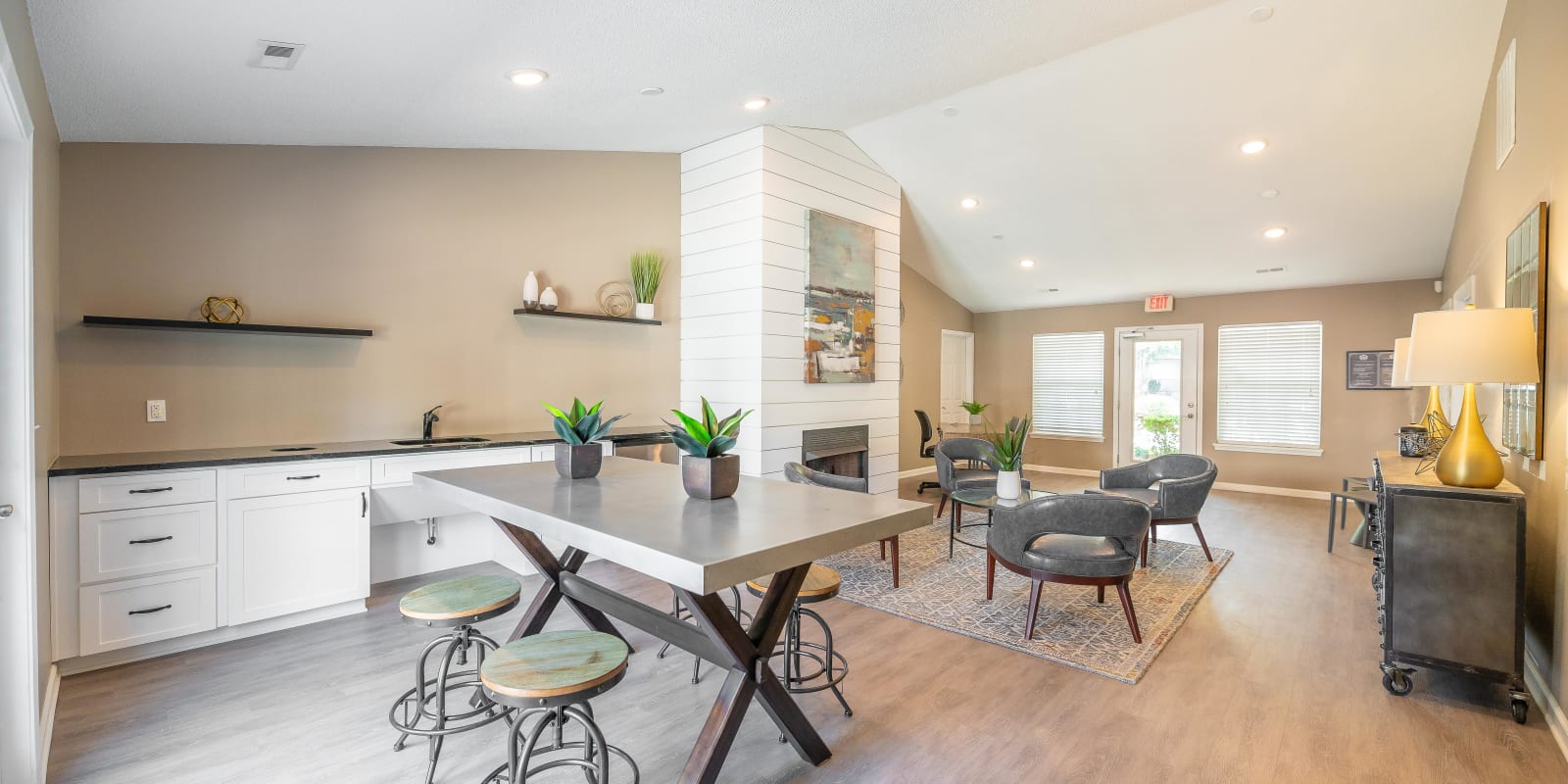 Clubhouse with plenty of seating at The Village at Brierfield Apartment Homes in Charlotte, North Carolina