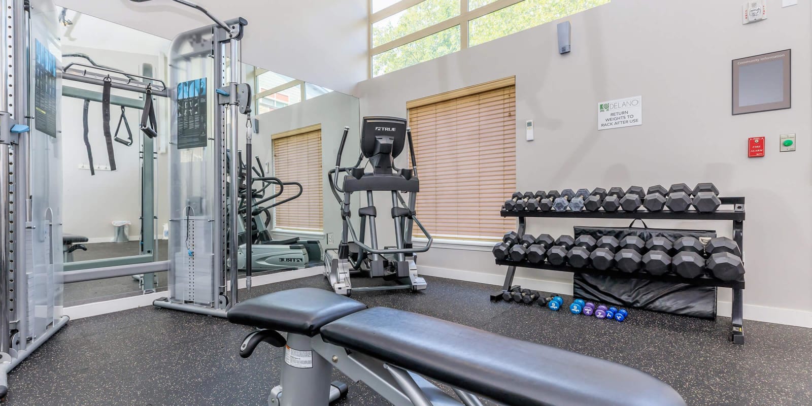 Get a workout in at our fitness center at Delano in Redmond, Washington