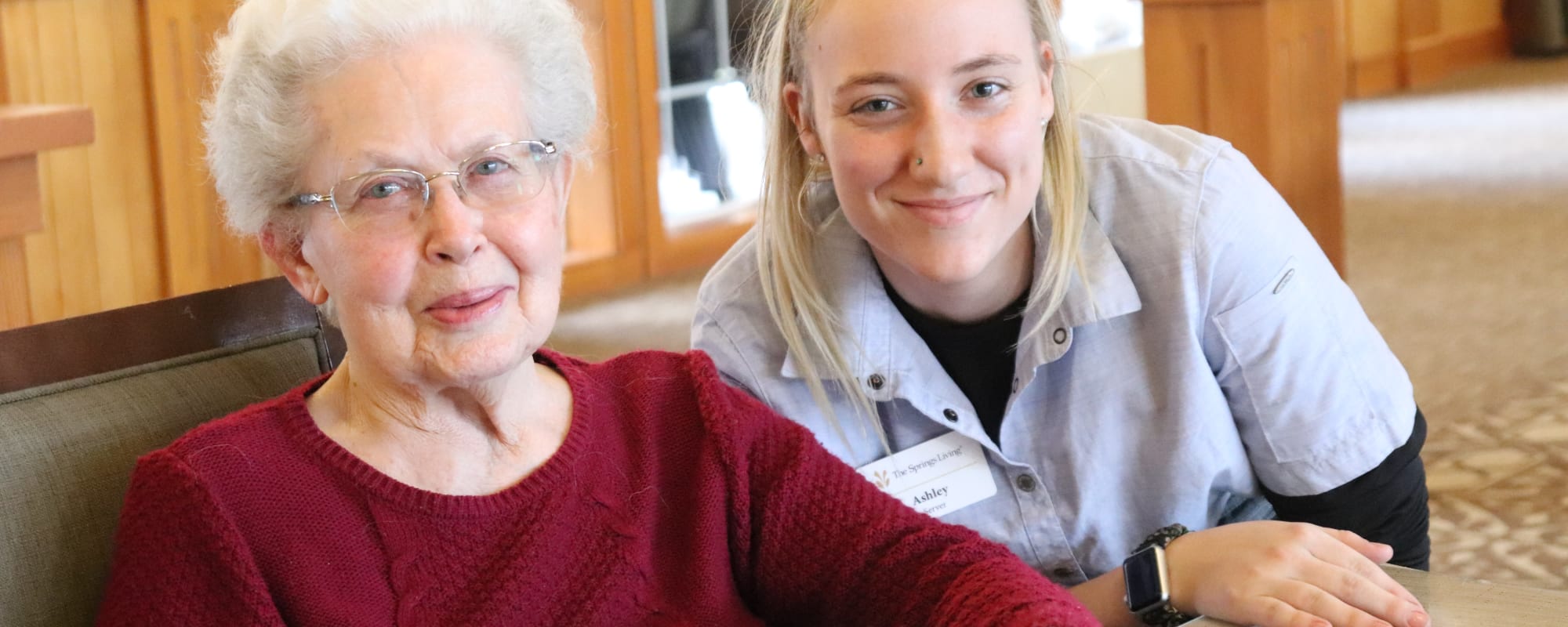 Resident with caregiver at The Springs at Missoula in Missoula, Montana