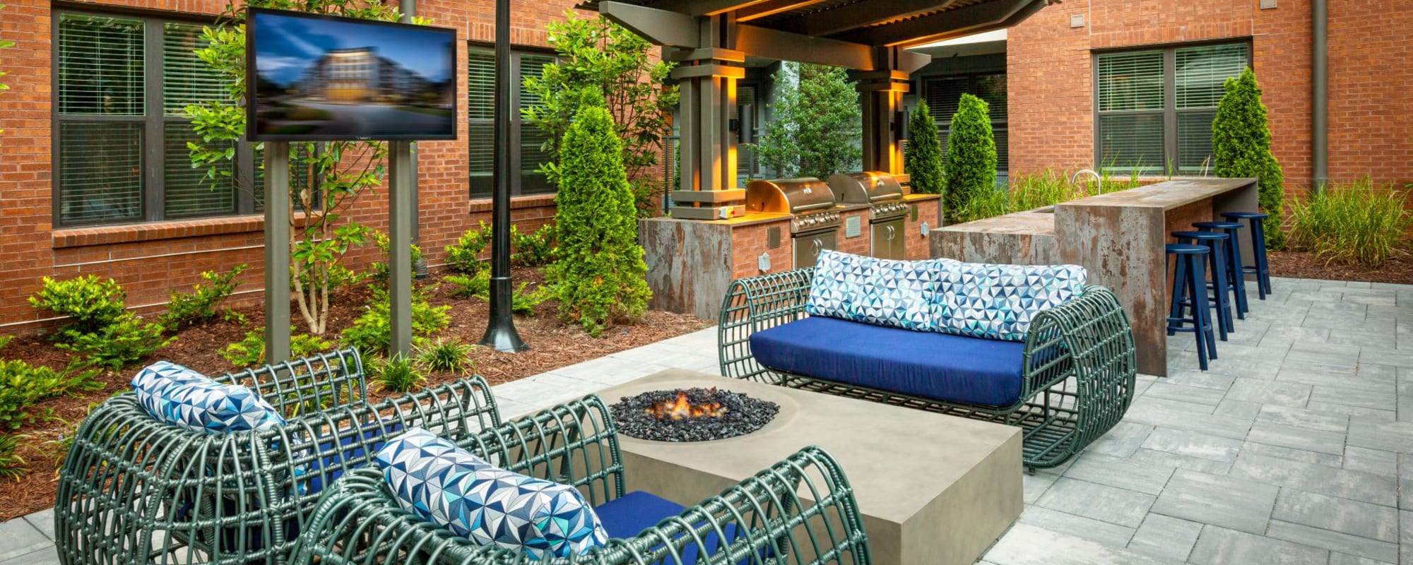 Outdoor lounge area at Revel Ballpark in Atlanta, Georgia