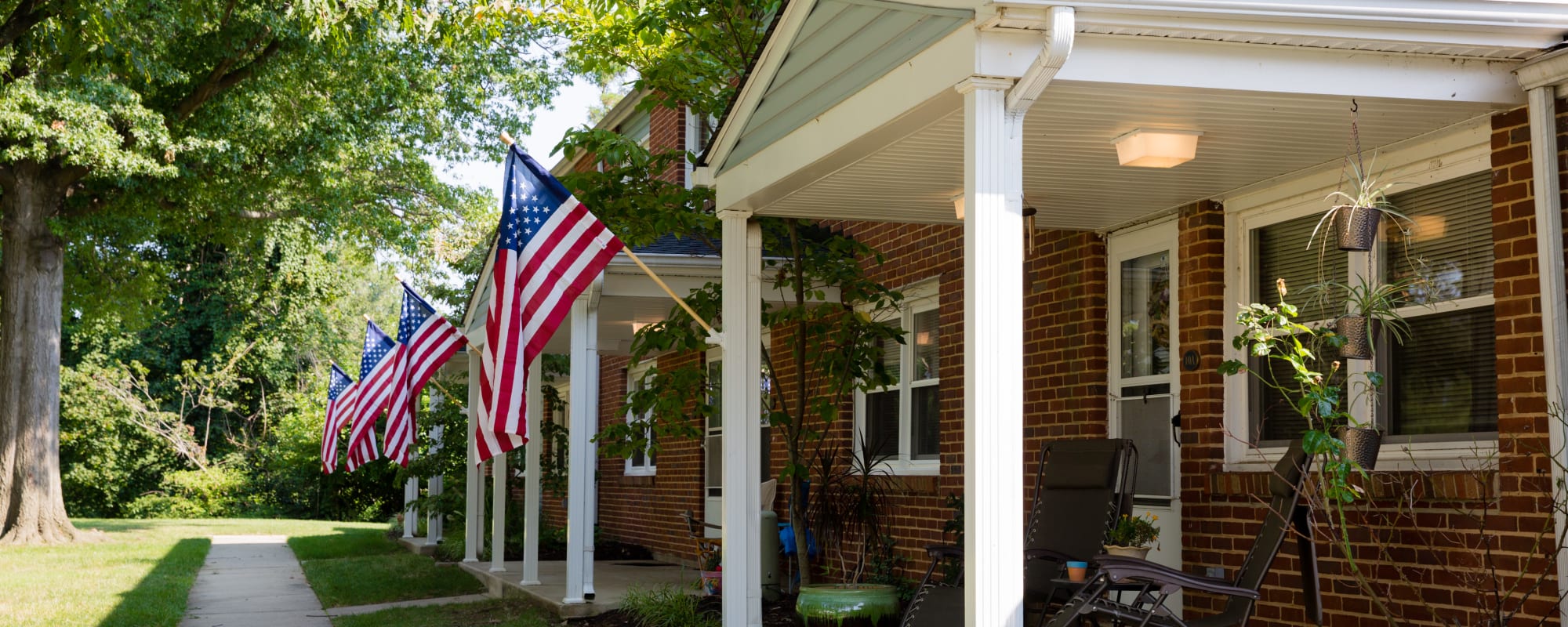 a shot of american flags outside at Arundel Estates in Annapolis, Maryland