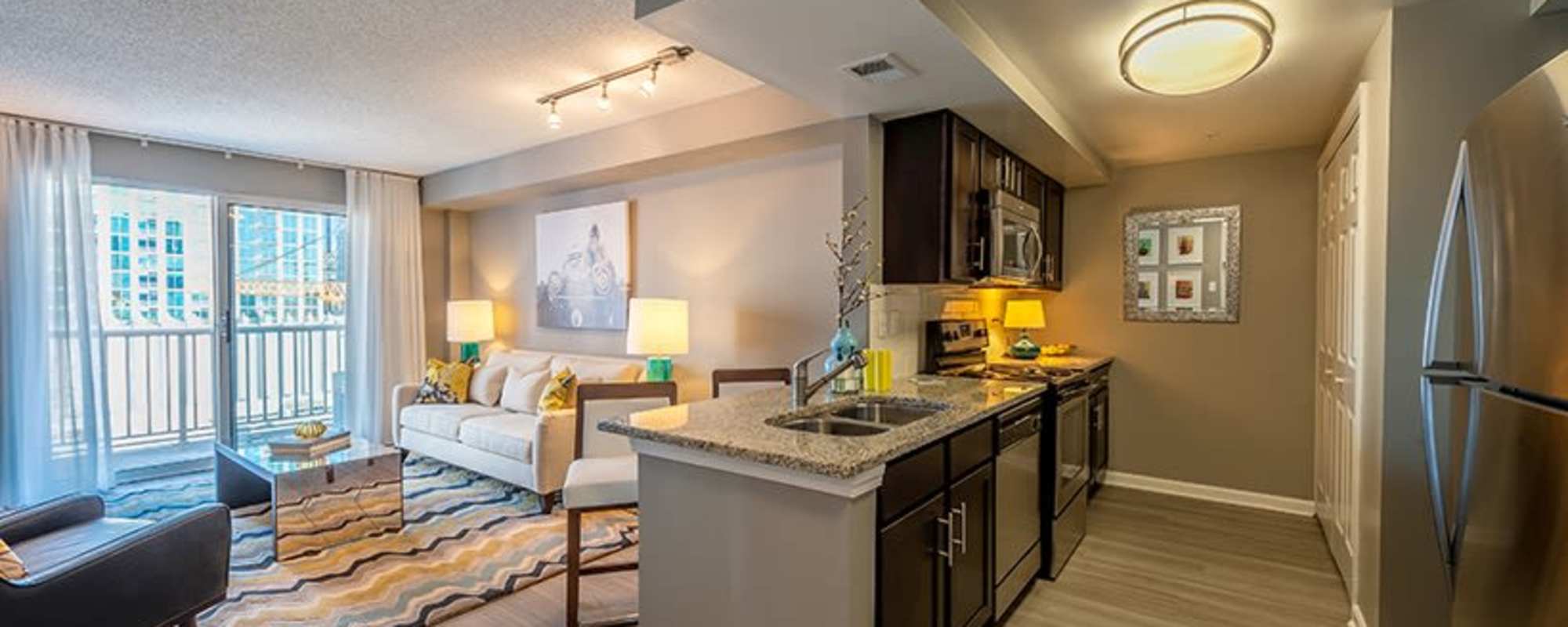 Kitchen and living space Cumberland on Church in Nashville, Tennessee