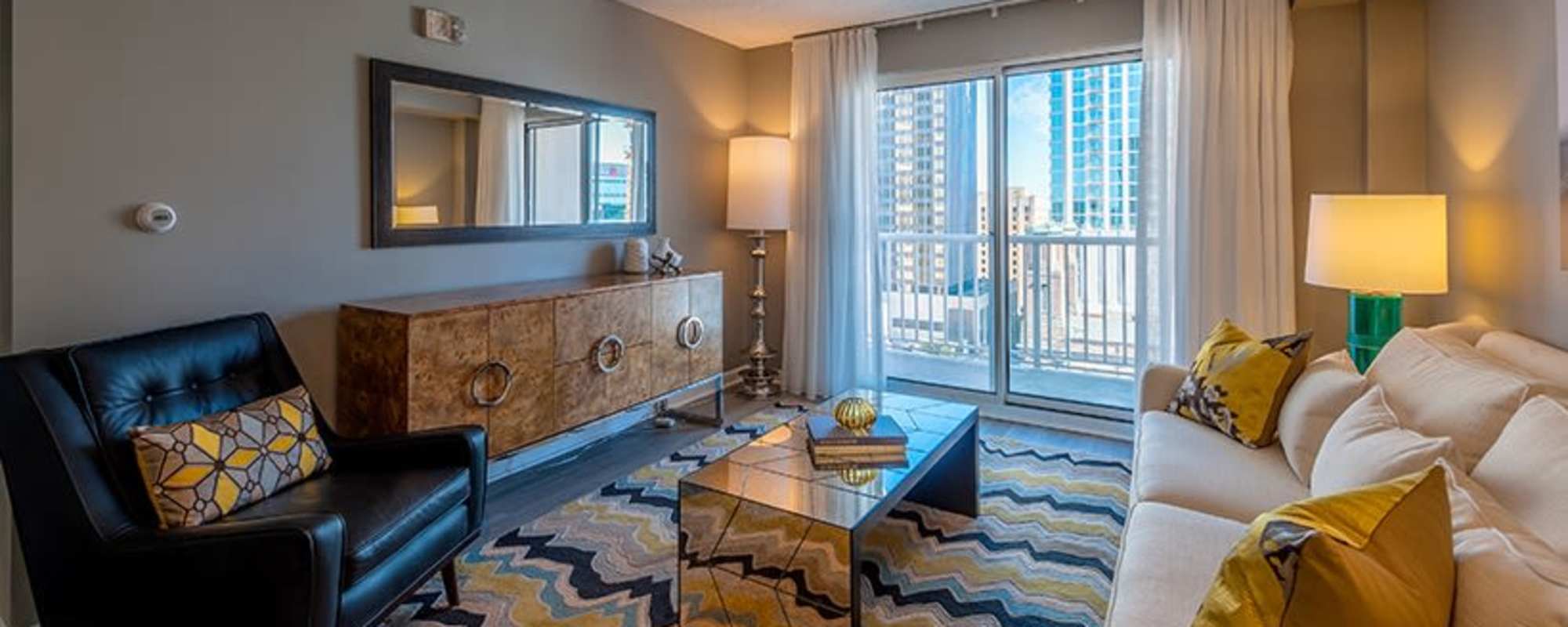 Living space with large carpet Cumberland on Church in Nashville, Tennessee