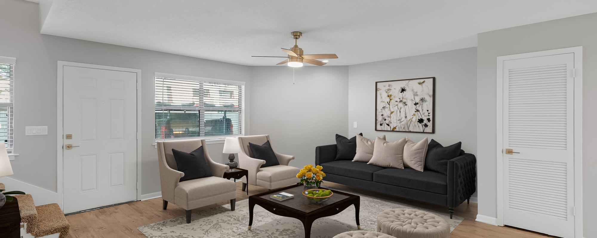 A render of a living room at The Dorian in Fort Walton Beach, Florida