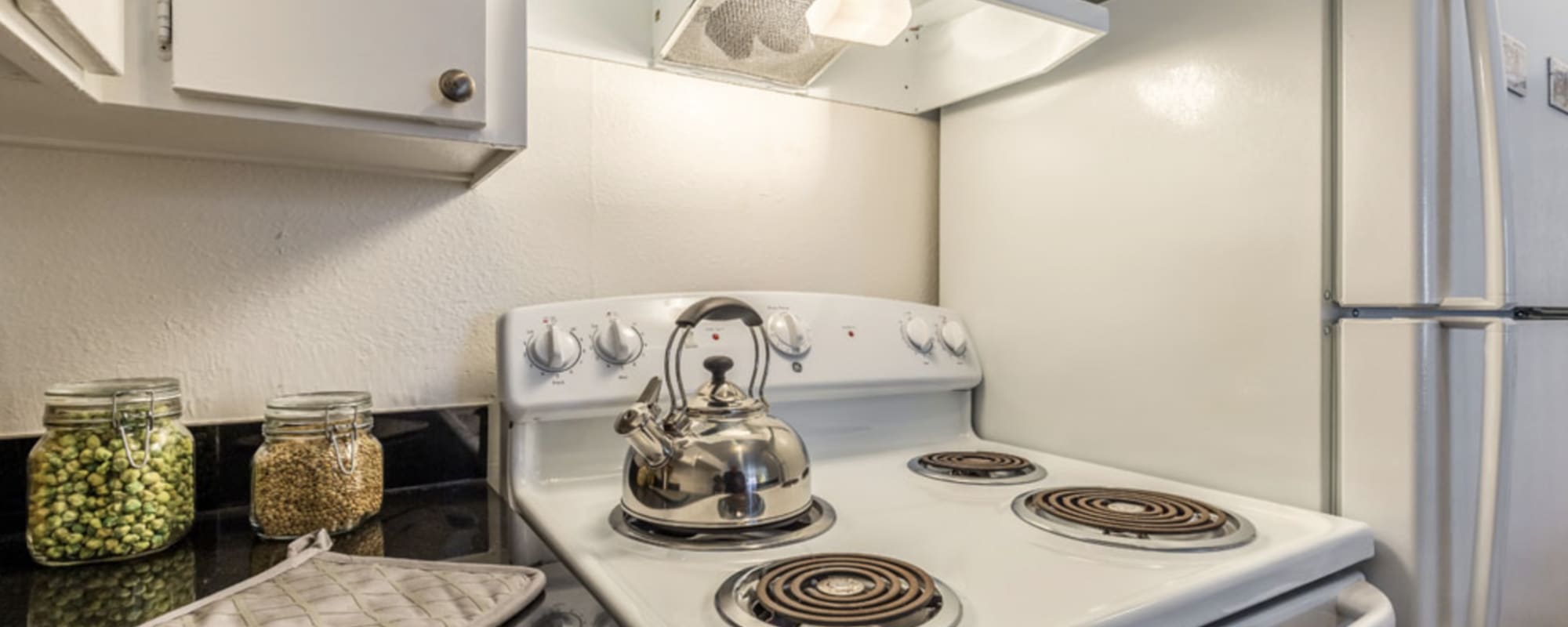 Appliances in a modern kitchen at Lakewood Apartments at Lake Merced in San Francisco, California